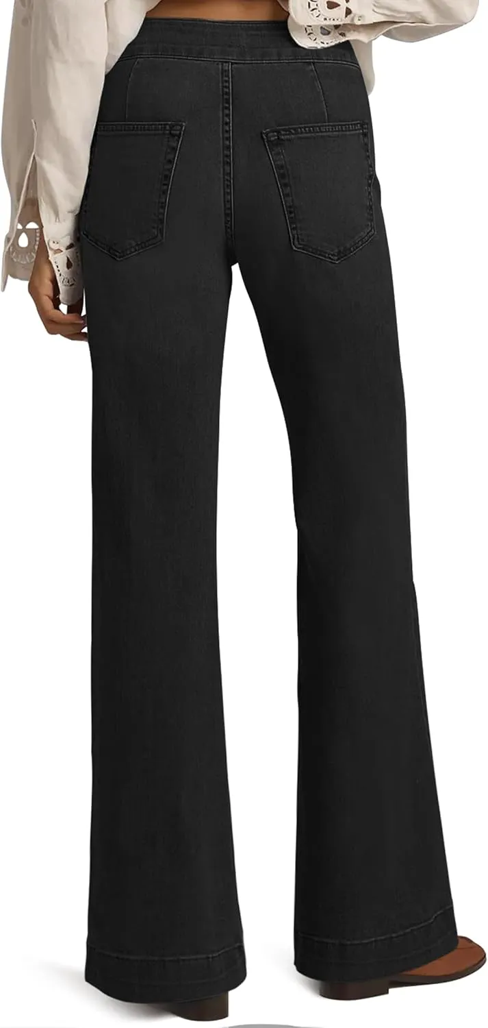High Waisted Wide Leg Jeans Stretchy Flare Jeans for Women Loose Baggy Denim Pants with Pockets Y2K Trendy