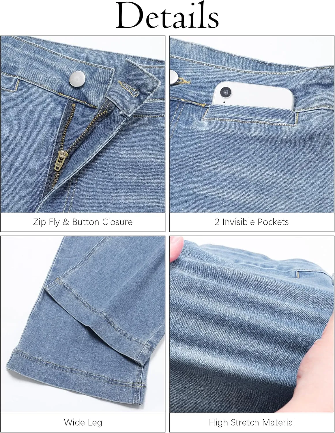 High Waisted Wide Leg Jeans Stretchy Flare Jeans for Women Loose Baggy Denim Pants with Pockets Y2K Trendy