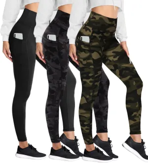 HIGHDAYS 3 Pack Women's Fleece Lined Leggings with Pockets - High Waist Winter Thermal Warm Workout Running Yoga Pants
