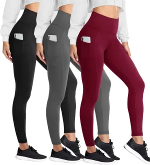 HIGHDAYS 3 Pack Women's Fleece Lined Leggings with Pockets - High Waist Winter Thermal Warm Workout Running Yoga Pants