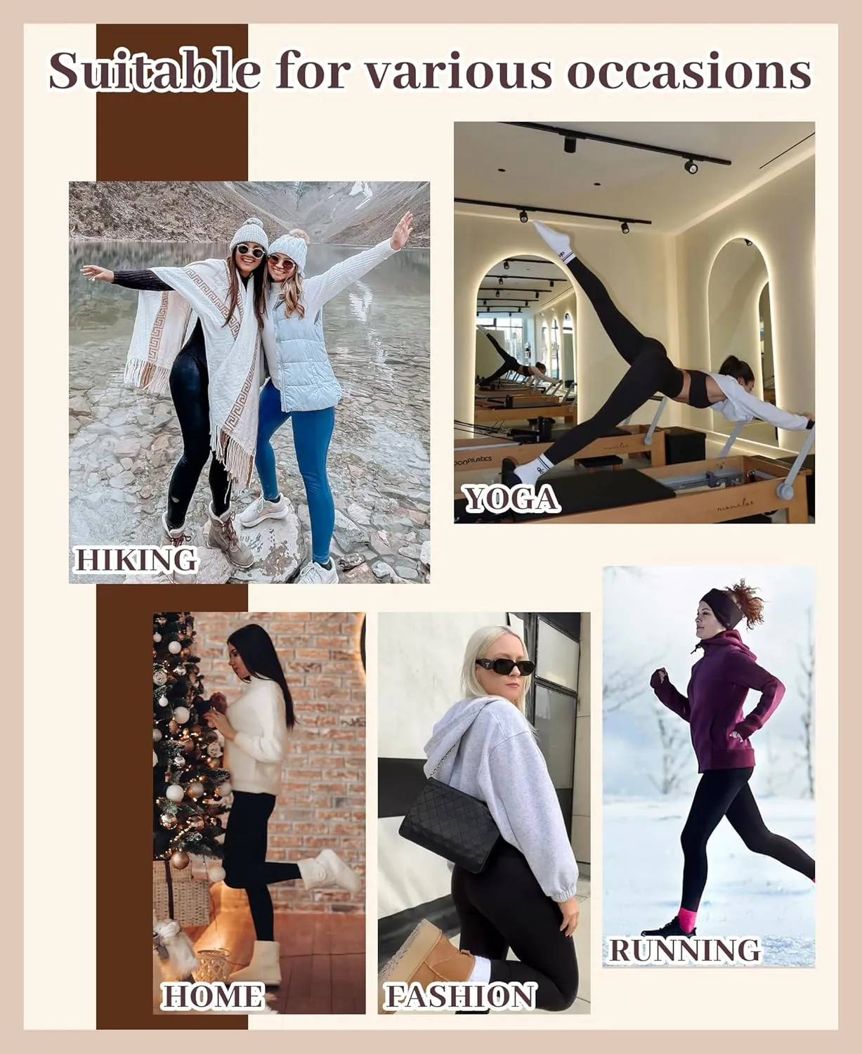 HIGHDAYS 3 Pack Women's Fleece Lined Leggings with Pockets - High Waist Winter Thermal Warm Workout Running Yoga Pants