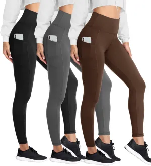 HIGHDAYS 3 Pack Women's Fleece Lined Leggings with Pockets - High Waist Winter Thermal Warm Workout Running Yoga Pants