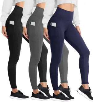 HIGHDAYS 3 Pack Women's Fleece Lined Leggings with Pockets - High Waist Winter Thermal Warm Workout Running Yoga Pants