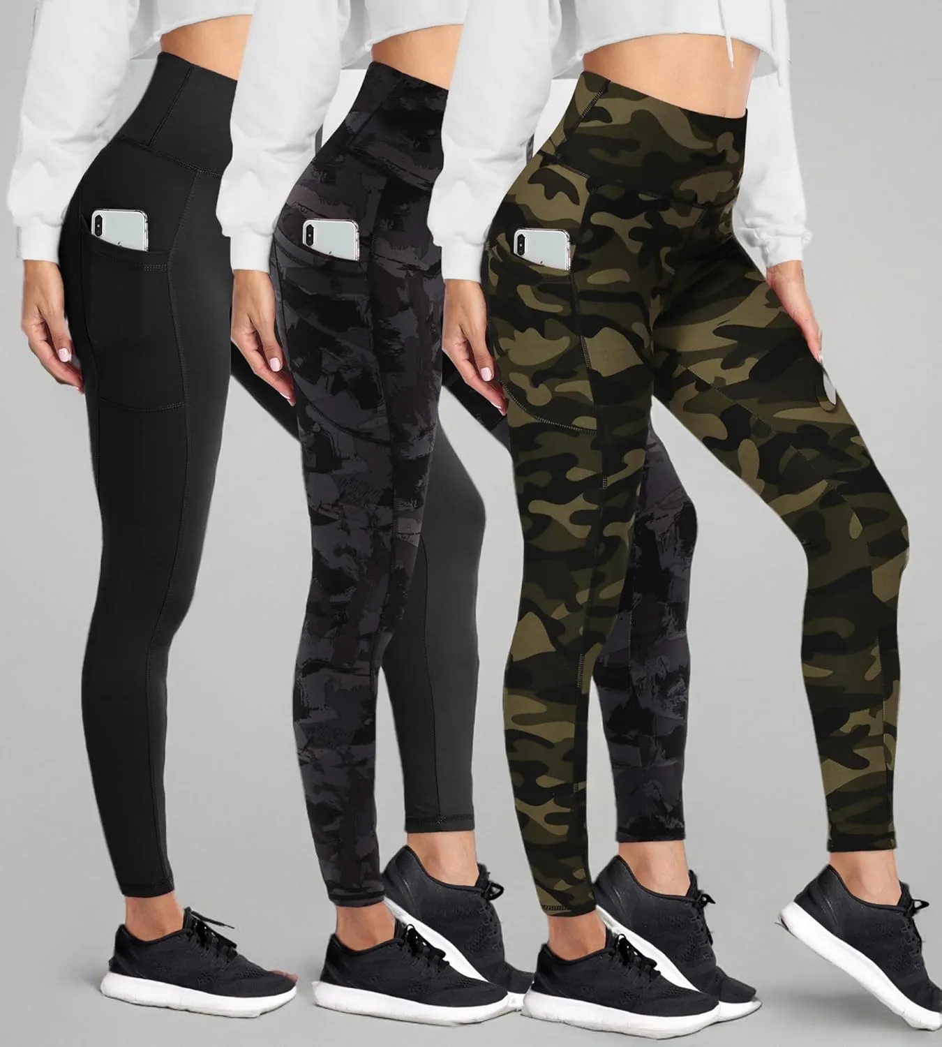 HIGHDAYS 3 Pack Women's Fleece Lined Leggings with Pockets - High Waist Winter Thermal Warm Workout Running Yoga Pants