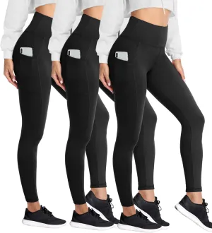 HIGHDAYS 3 Pack Women's Fleece Lined Leggings with Pockets - High Waist Winter Thermal Warm Workout Running Yoga Pants