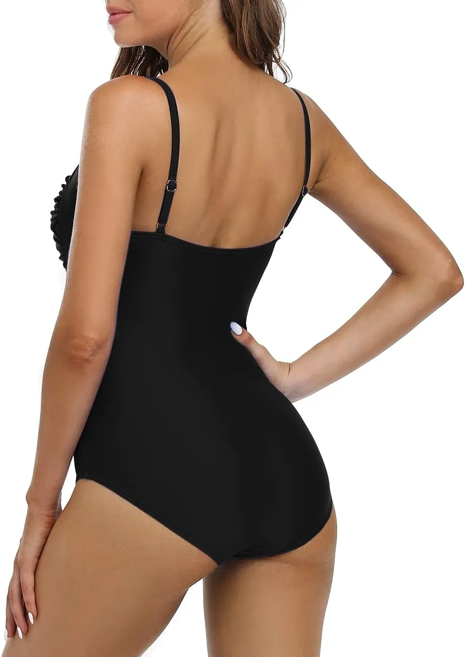 Hilor Women's Tummy Control One Piece Swimsuits Front Twist Bathing Suits Slimming Monokini Swimwear