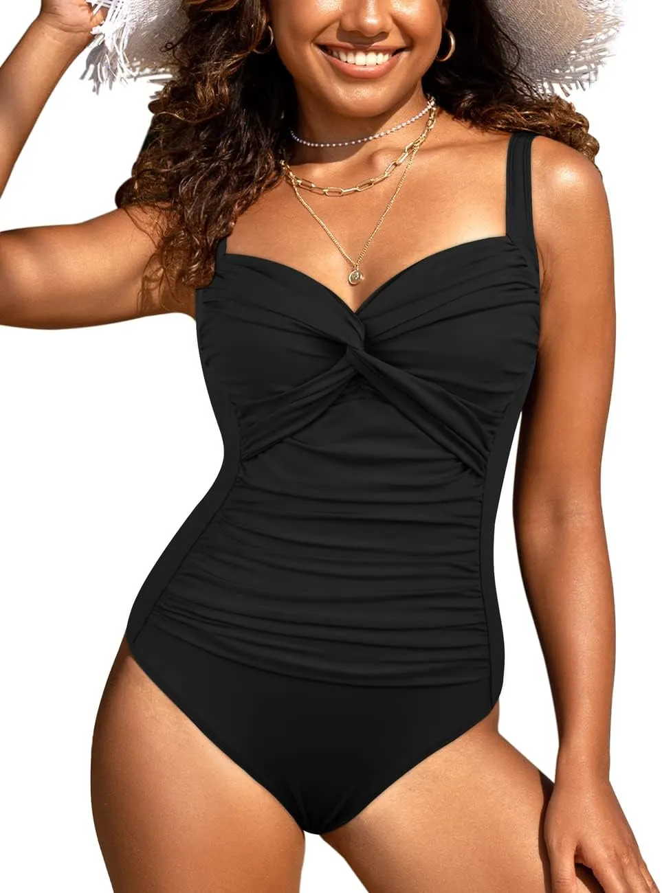 Hilor Women's Tummy Control One Piece Swimsuits Front Twist Bathing Suits Slimming Monokini Swimwear