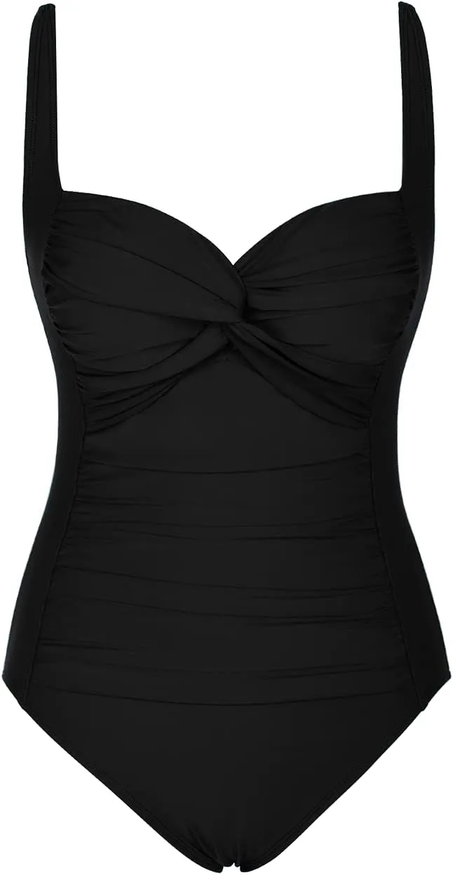 Hilor Women's Tummy Control One Piece Swimsuits Front Twist Bathing Suits Slimming Monokini Swimwear