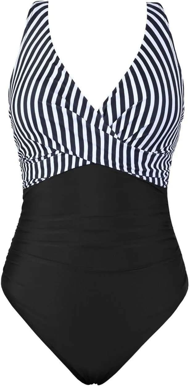 Hilor Women's Underwire One Piece Swimsuits Twist Front Ruched Tummy Control Bathing Suits Crossback Swimwear