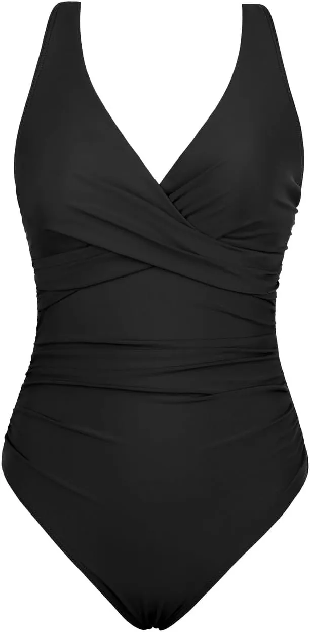 Hilor Women's Underwire One Piece Swimsuits Twist Front Ruched Tummy Control Bathing Suits Crossback Swimwear