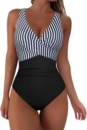 Hilor Women's Underwire One Piece Swimsuits Twist Front Ruched Tummy Control Bathing Suits Crossback Swimwear