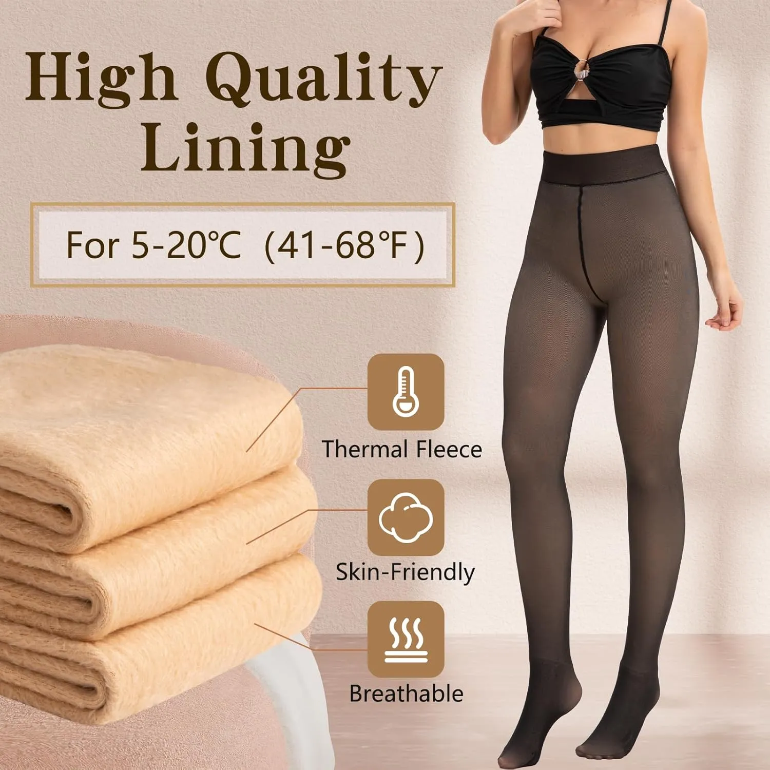 HONGTEYA Fleece Lined Tights Women Winter Thermal Leggings Pantyhose Fake Translucent Thick Warm Sheer Tights