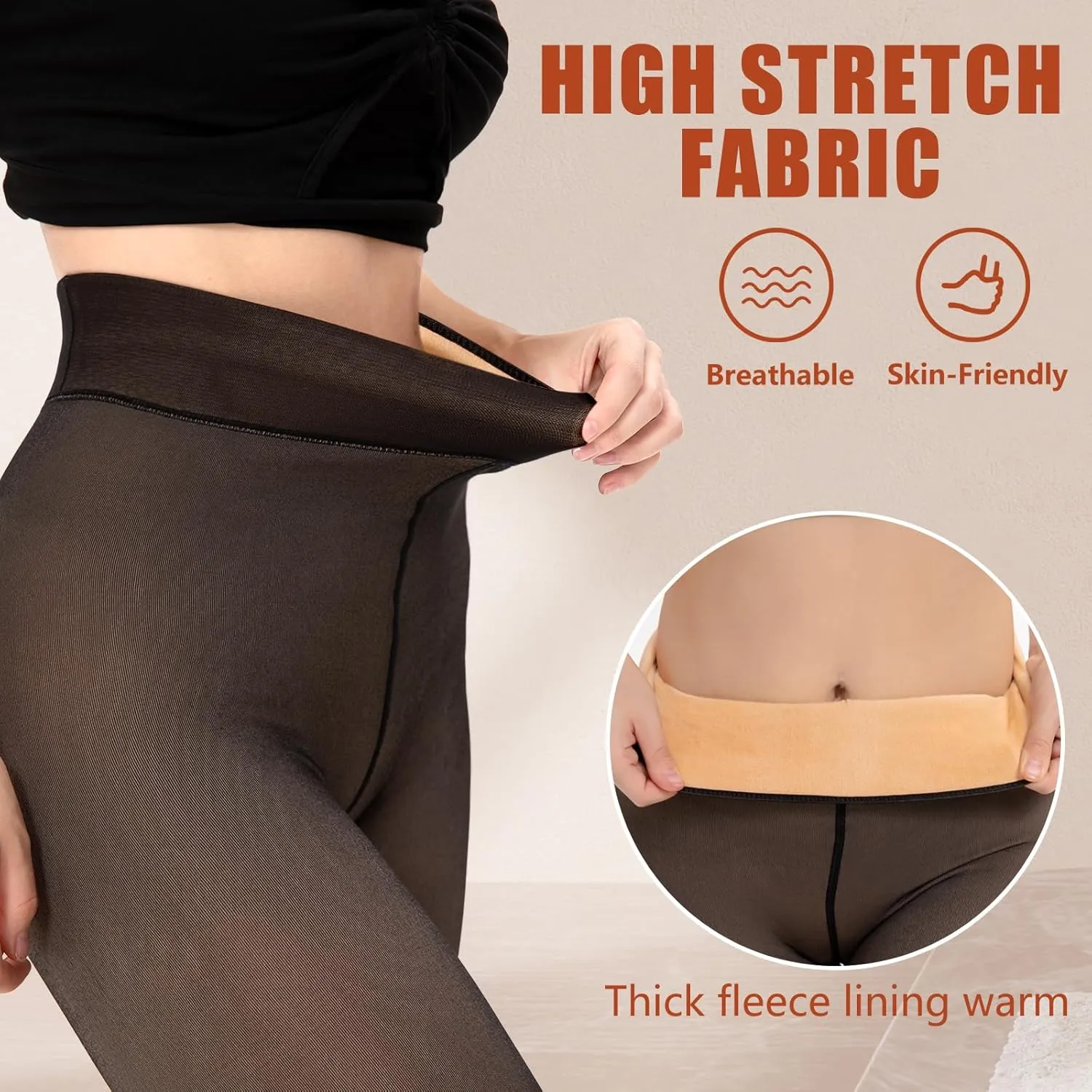 HONGTEYA Fleece Lined Tights Women Winter Thermal Leggings Pantyhose Fake Translucent Thick Warm Sheer Tights