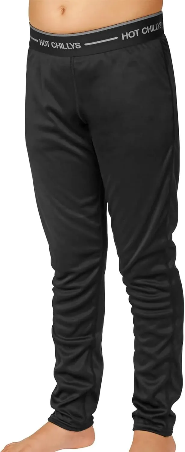 Hot Chillys Youth Peach Skins Lightweight Relaxed Fit Base Layer Bottoms | Warm Moisture-Wicking Thermal Underwear Ski Pants