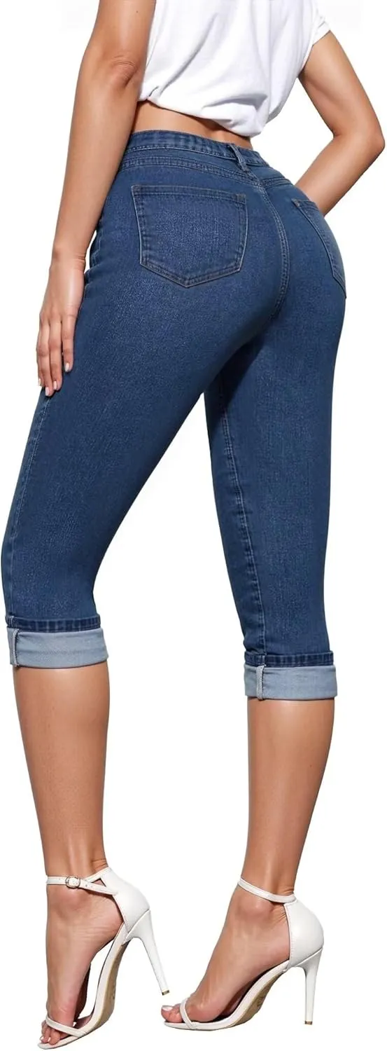 Hybrid & Company Women's Stretchy Slim Fit Denim Capri Jeans