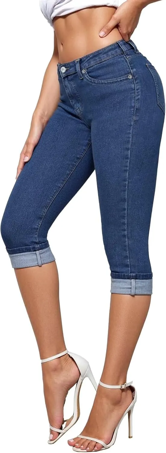 Hybrid & Company Women's Stretchy Slim Fit Denim Capri Jeans