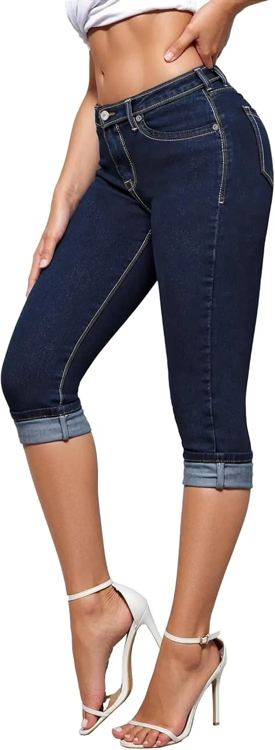 Hybrid & Company Women's Stretchy Slim Fit Denim Capri Jeans