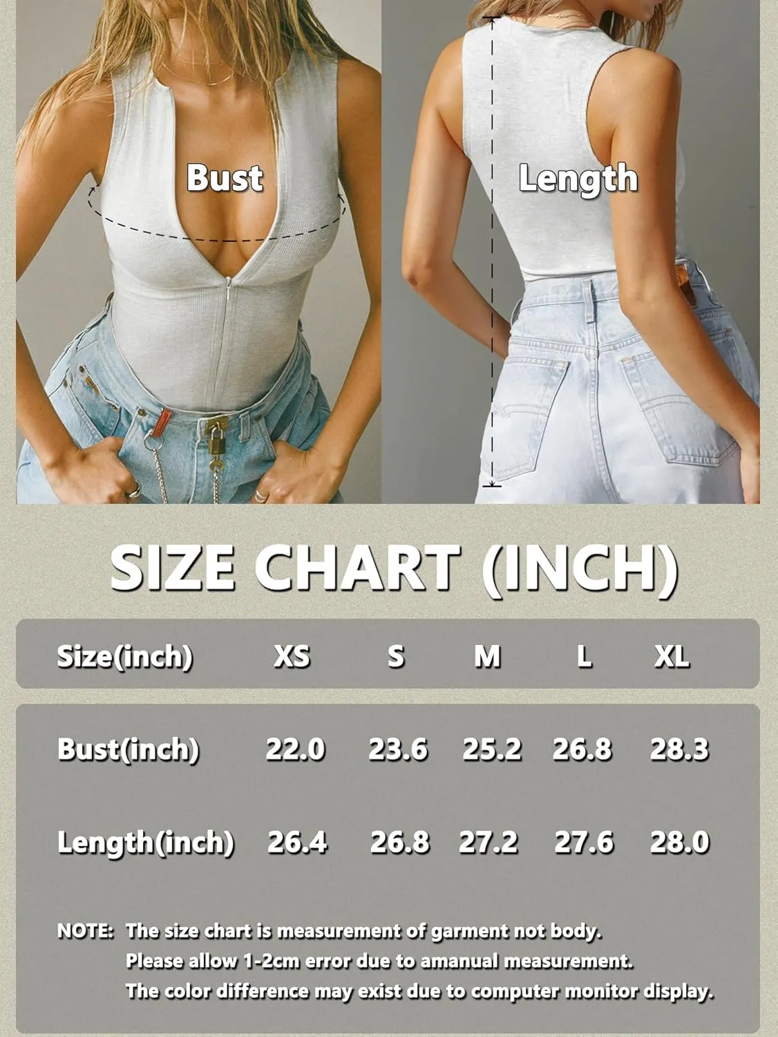 iGENJUN Women's Bodysuit Tops Sleeveless Invisible Zip Up Crew Neck Body suit