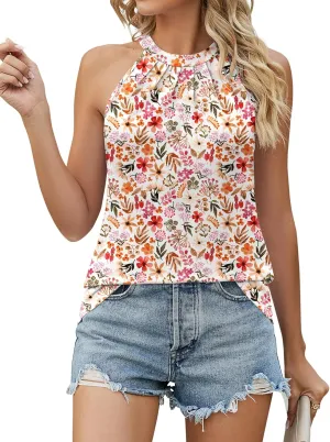 Ivicoer Tank Top for Women Pleated High Neck Halter Tops Casual Sleeveless Shirts Loose Fit S-XXL