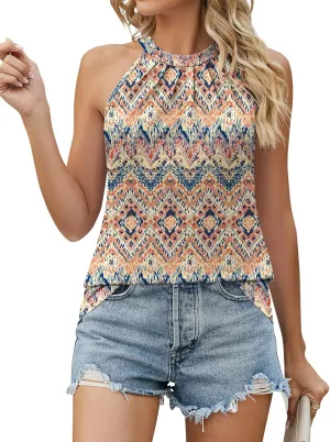 Ivicoer Tank Top for Women Pleated High Neck Halter Tops Casual Sleeveless Shirts Loose Fit S-XXL