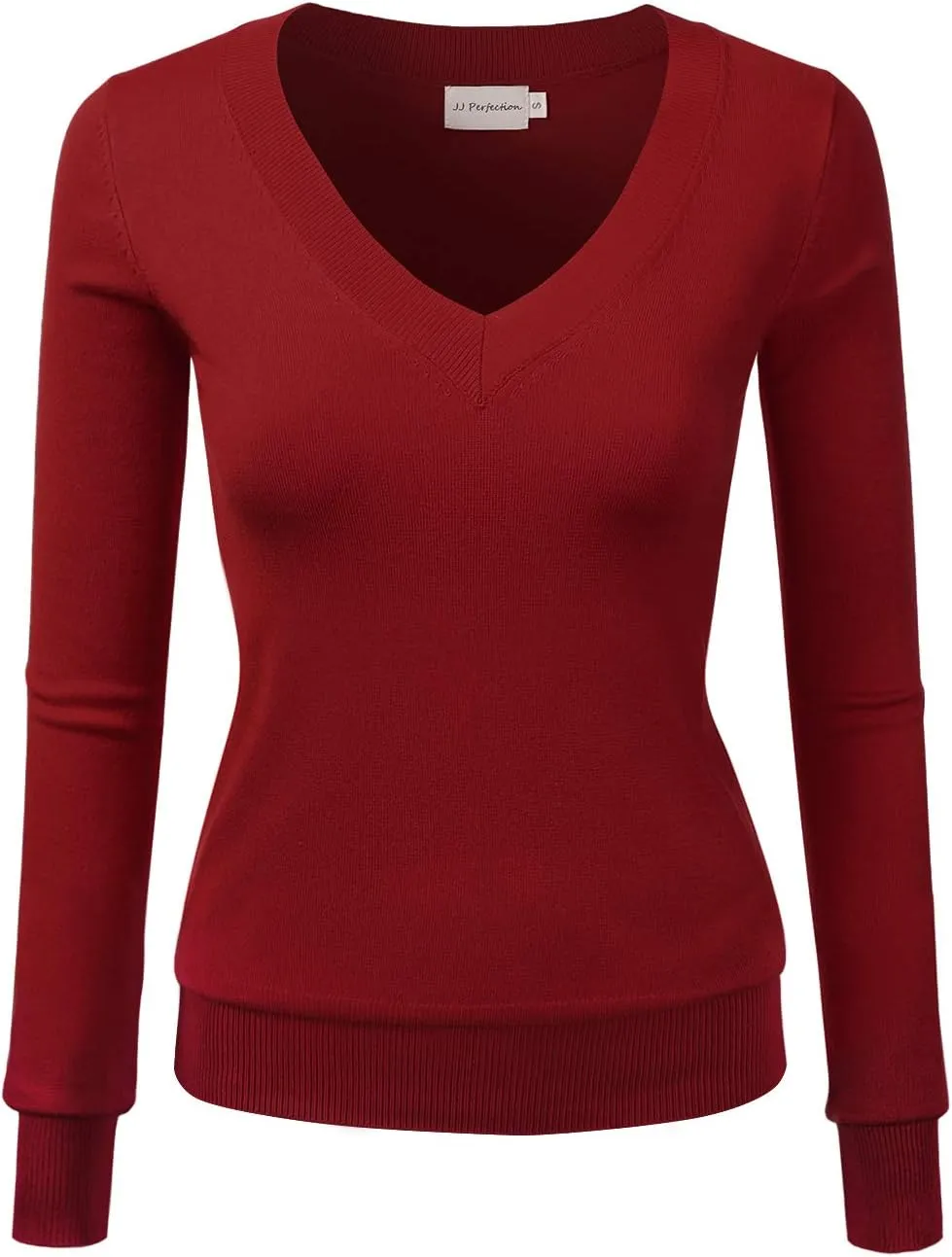JJ Perfection Simple V-Neck Long Sleeve Pullover Essential Casual Soft Knit Fitted Sweaters for Womens Clothes with Plus Size