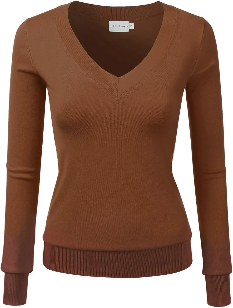 JJ Perfection Simple V-Neck Long Sleeve Pullover Essential Casual Soft Knit Fitted Sweaters for Womens Clothes with Plus Size