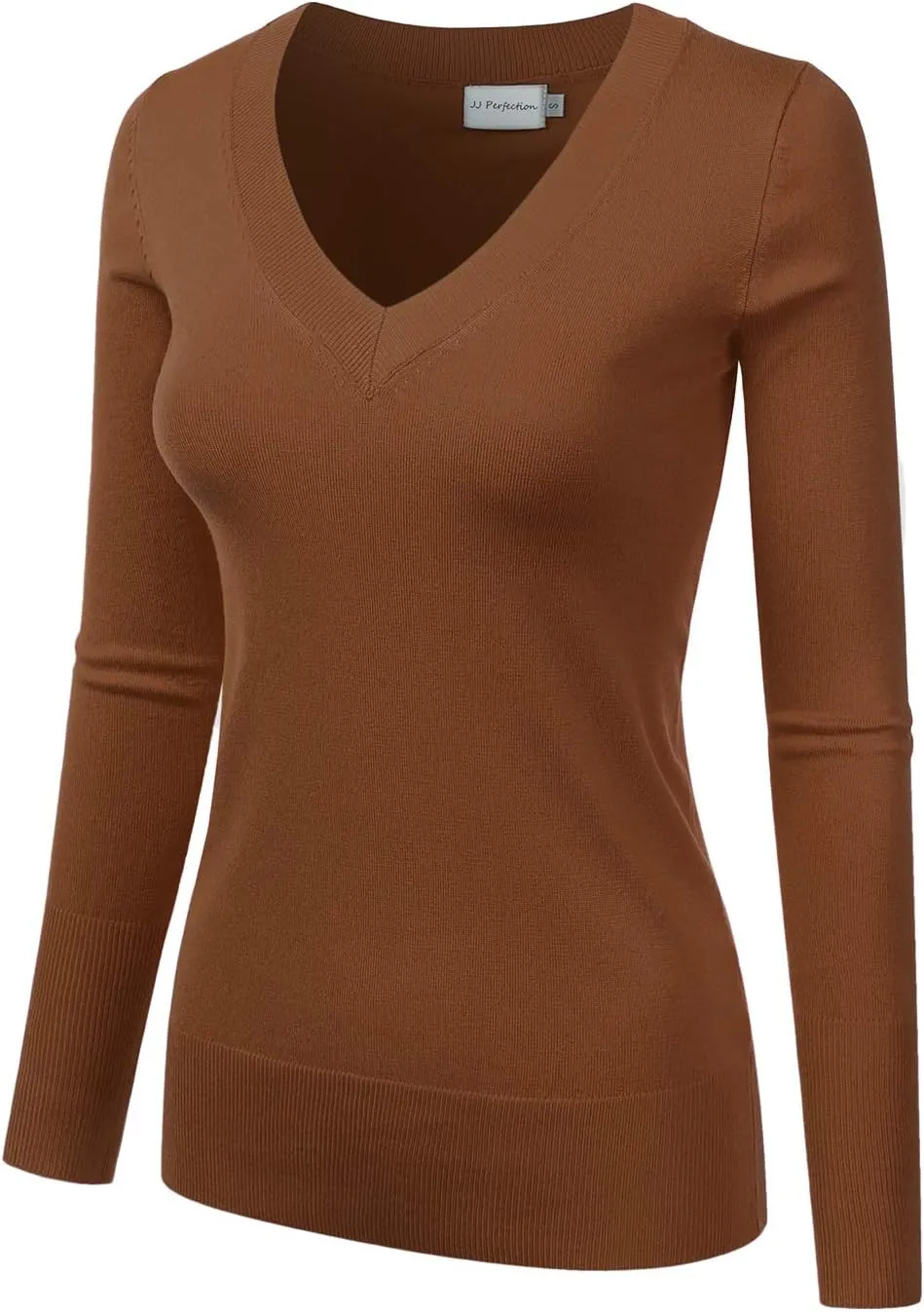 JJ Perfection Simple V-Neck Long Sleeve Pullover Essential Casual Soft Knit Fitted Sweaters for Womens Clothes with Plus Size