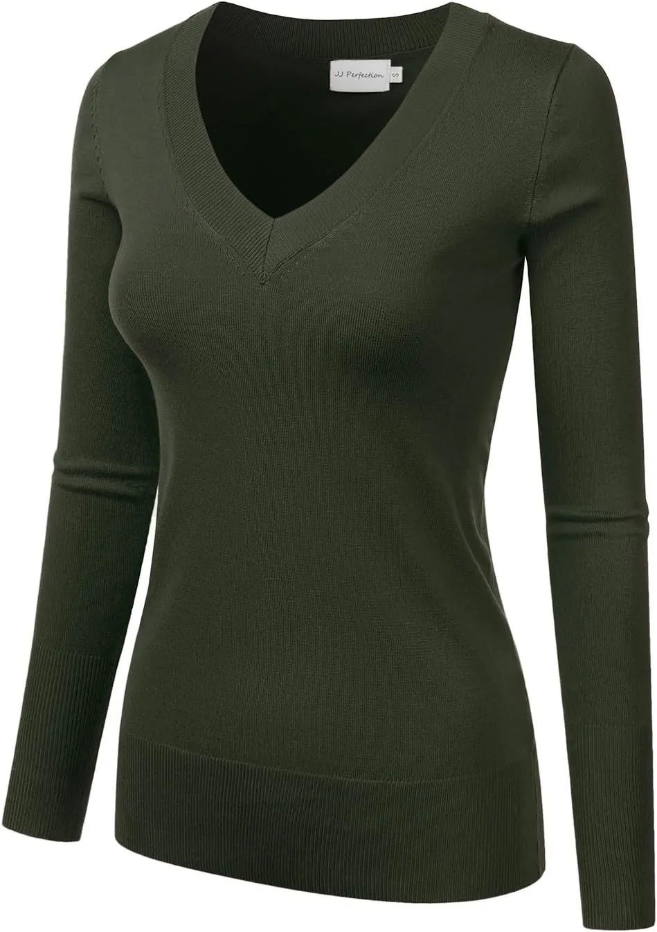 JJ Perfection Simple V-Neck Long Sleeve Pullover Essential Casual Soft Knit Fitted Sweaters for Womens Clothes with Plus Size