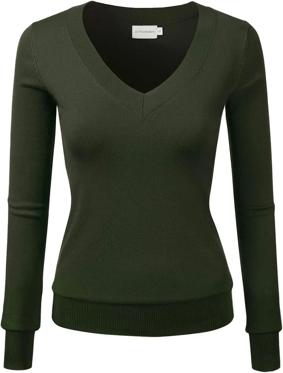 JJ Perfection Simple V-Neck Long Sleeve Pullover Essential Casual Soft Knit Fitted Sweaters for Womens Clothes with Plus Size