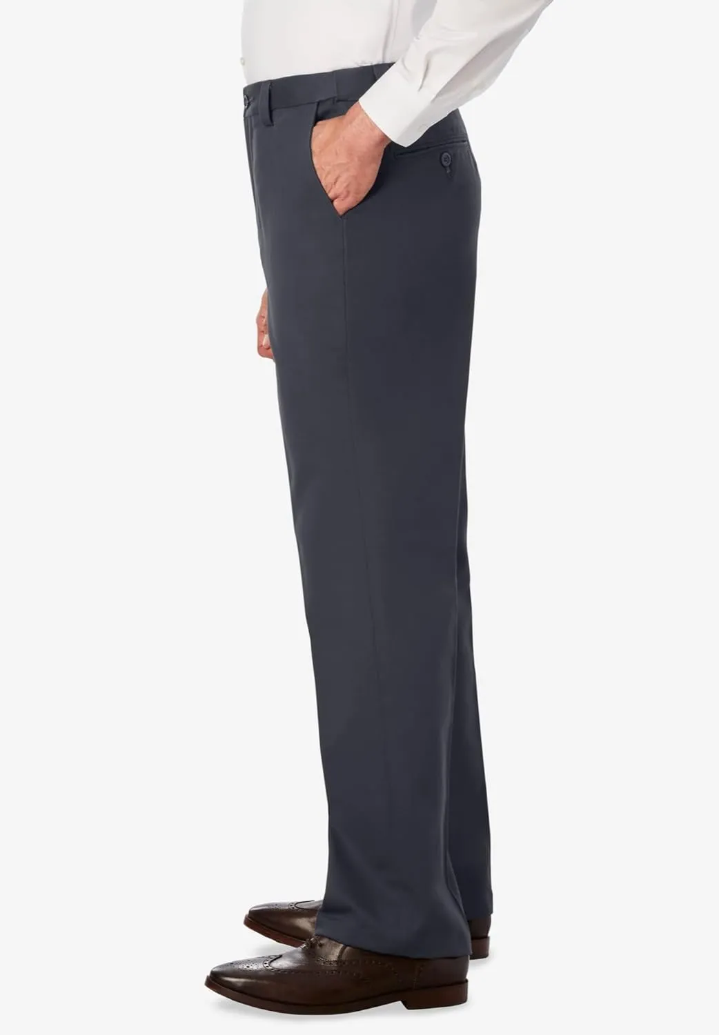 KingSize Men's Big & Tall Relaxed Fit Wrinkle-Free Expandable Waist Plain Front Pants