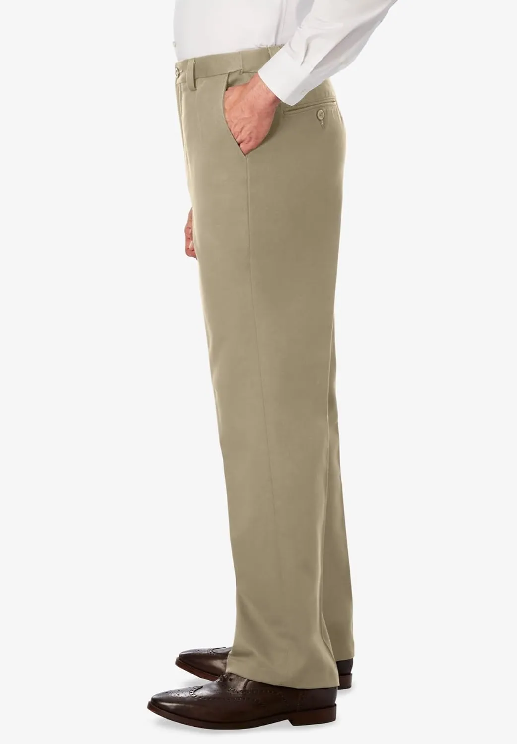 KingSize Men's Big & Tall Relaxed Fit Wrinkle-Free Expandable Waist Plain Front Pants