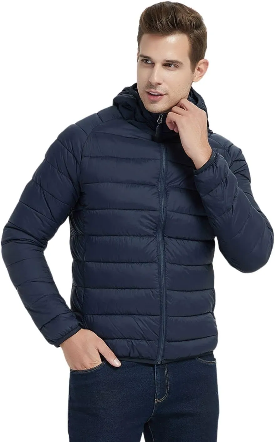 Kinkia Men's Lightweight Puffer Jacket Ultra Soft Warm Waterproof Quilted Hooded Outwear Coat