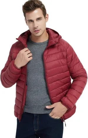 Kinkia Men's Lightweight Puffer Jacket Ultra Soft Warm Waterproof Quilted Hooded Outwear Coat
