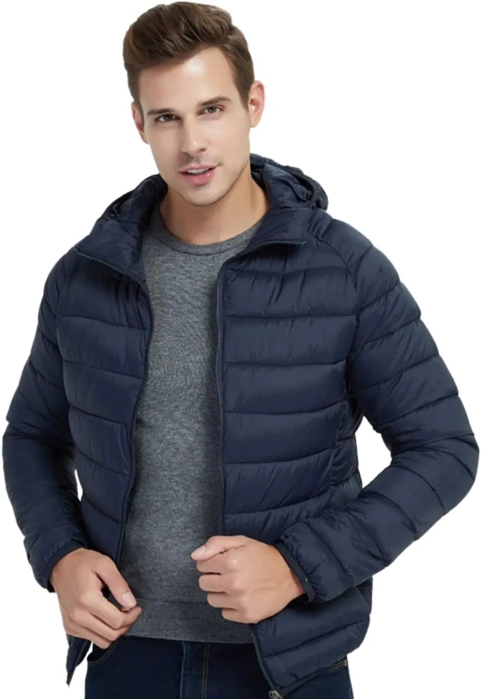Kinkia Men's Lightweight Puffer Jacket Ultra Soft Warm Waterproof Quilted Hooded Outwear Coat