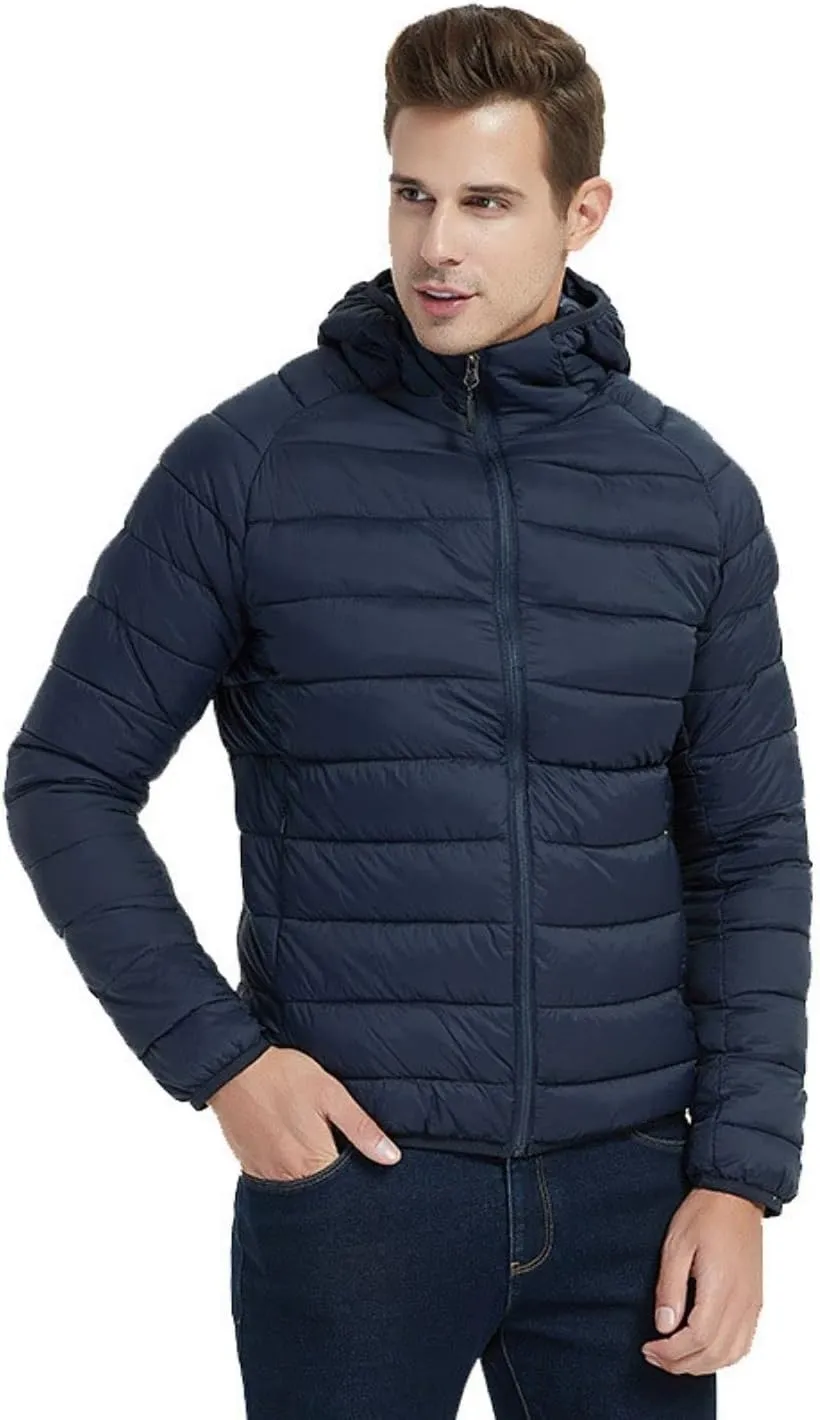 Kinkia Men's Lightweight Puffer Jacket Ultra Soft Warm Waterproof Quilted Hooded Outwear Coat