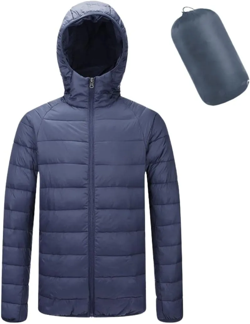 Kinkia Men's Lightweight Puffer Jacket Ultra Soft Warm Waterproof Quilted Hooded Outwear Coat