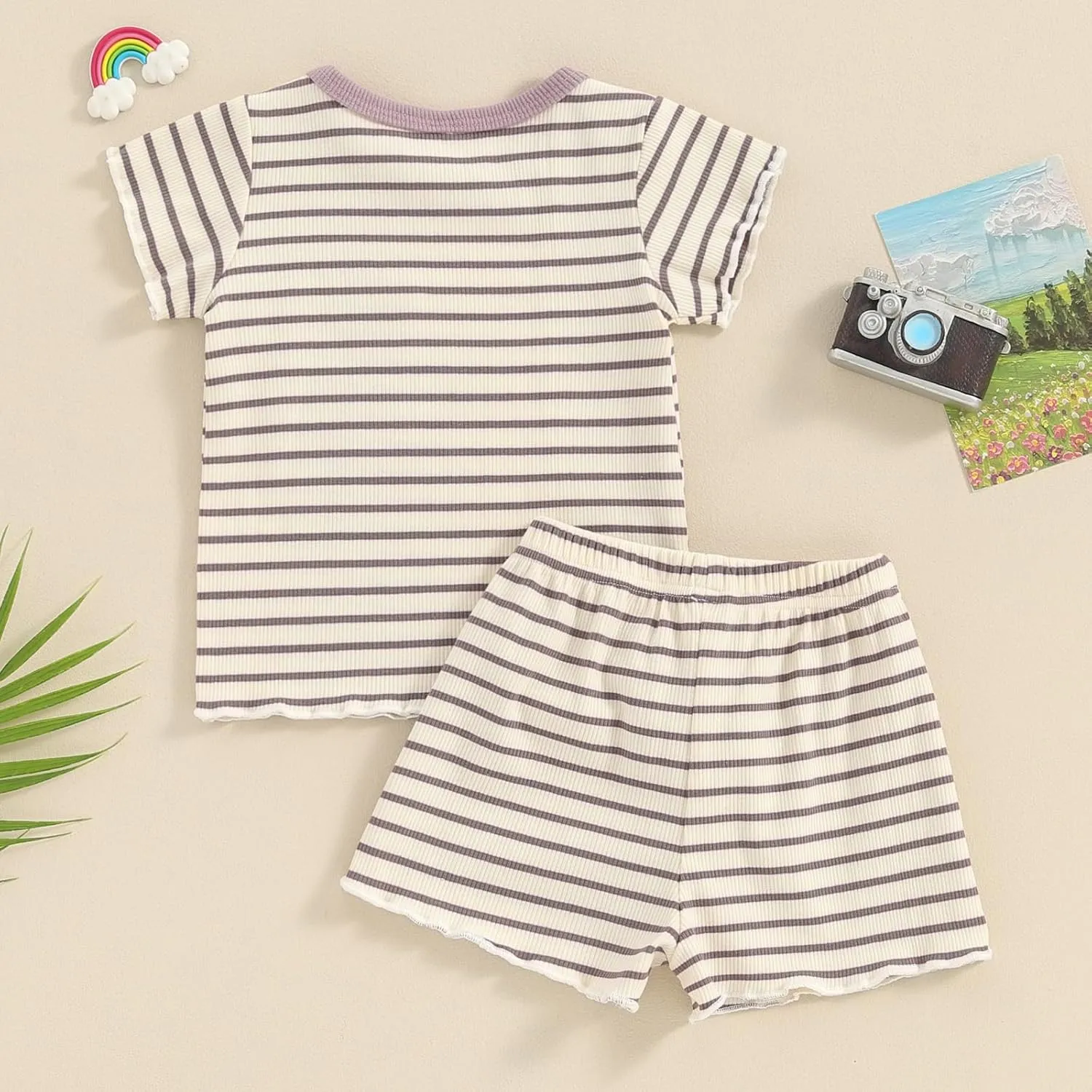 Kupretty Toddler Baby Girl Summer Clothes Ruffle Ribbed Knit Short Sleeves T-Shirt Tops   Shorts Cute Outfits Set