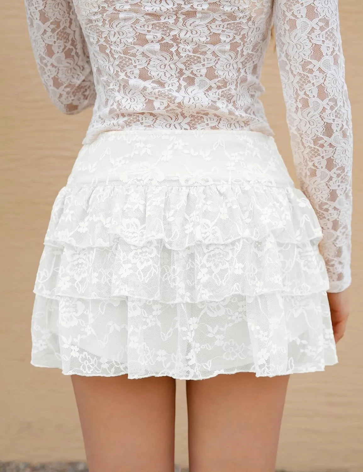 Lace Skirt for Women Summer Sexy Mini High Waisted Floral 3D Flower Layered Ruffled Pleated Half Slip Cake Skirts