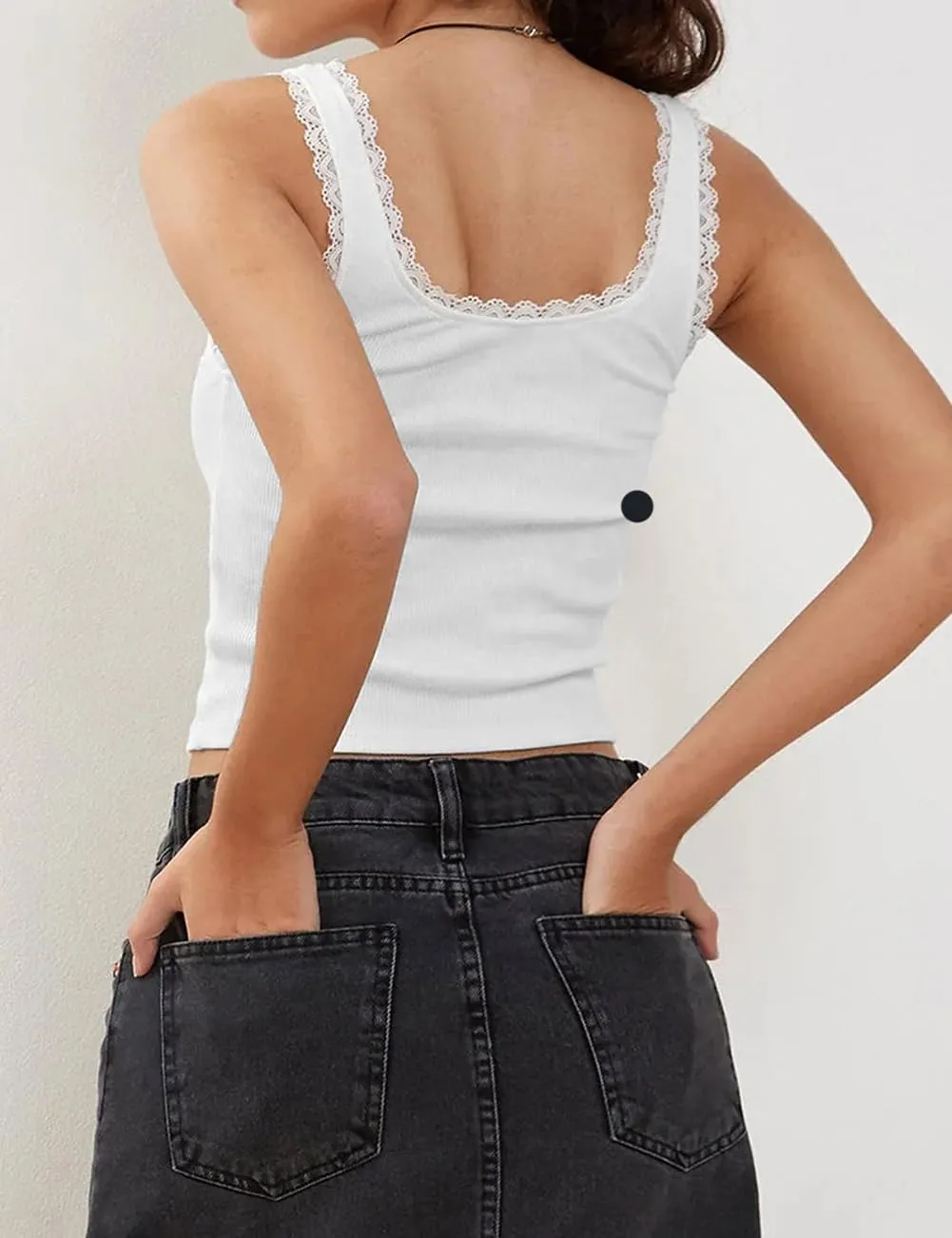 Lancifolium Trending Y2K Tank Tops Women Square Neck Cute Bow Lace Trim Knitted Crop Tops Shirts 2024 New