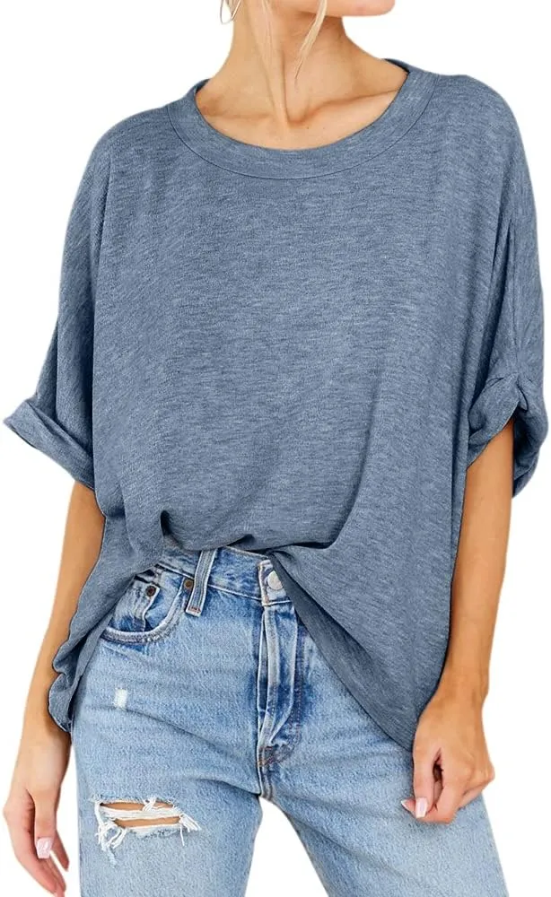 Langwyqu Womens Tops Oversized Tshirts Summer Short Sleeve T Shirts Casual Loose Fit Basic Tees