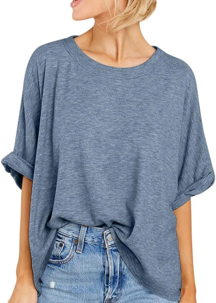 Langwyqu Womens Tops Oversized Tshirts Summer Short Sleeve T Shirts Casual Loose Fit Basic Tees