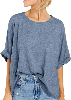 Langwyqu Womens Tops Oversized Tshirts Summer Short Sleeve T Shirts Casual Loose Fit Basic Tees
