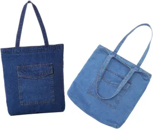 Large Capacity Denim Tote Bag Unisex Jean Shoulder Handbag for Travel Shopping and Work Stylish Durable Design with Comfortable Strap and Spacious Interior
