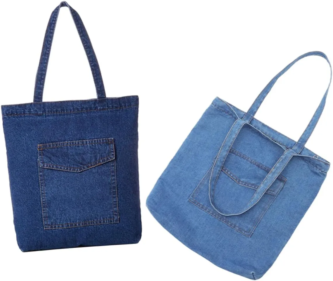 Large Capacity Denim Tote Bag Unisex Jean Shoulder Handbag for Travel Shopping and Work Stylish Durable Design with Comfortable Strap and Spacious Interior