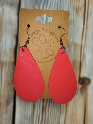 Leather Tear Drop Earrings Coral 73420
