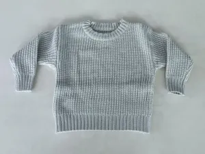 Light Grey Woolen Round Neck Long Sleeve Sweater