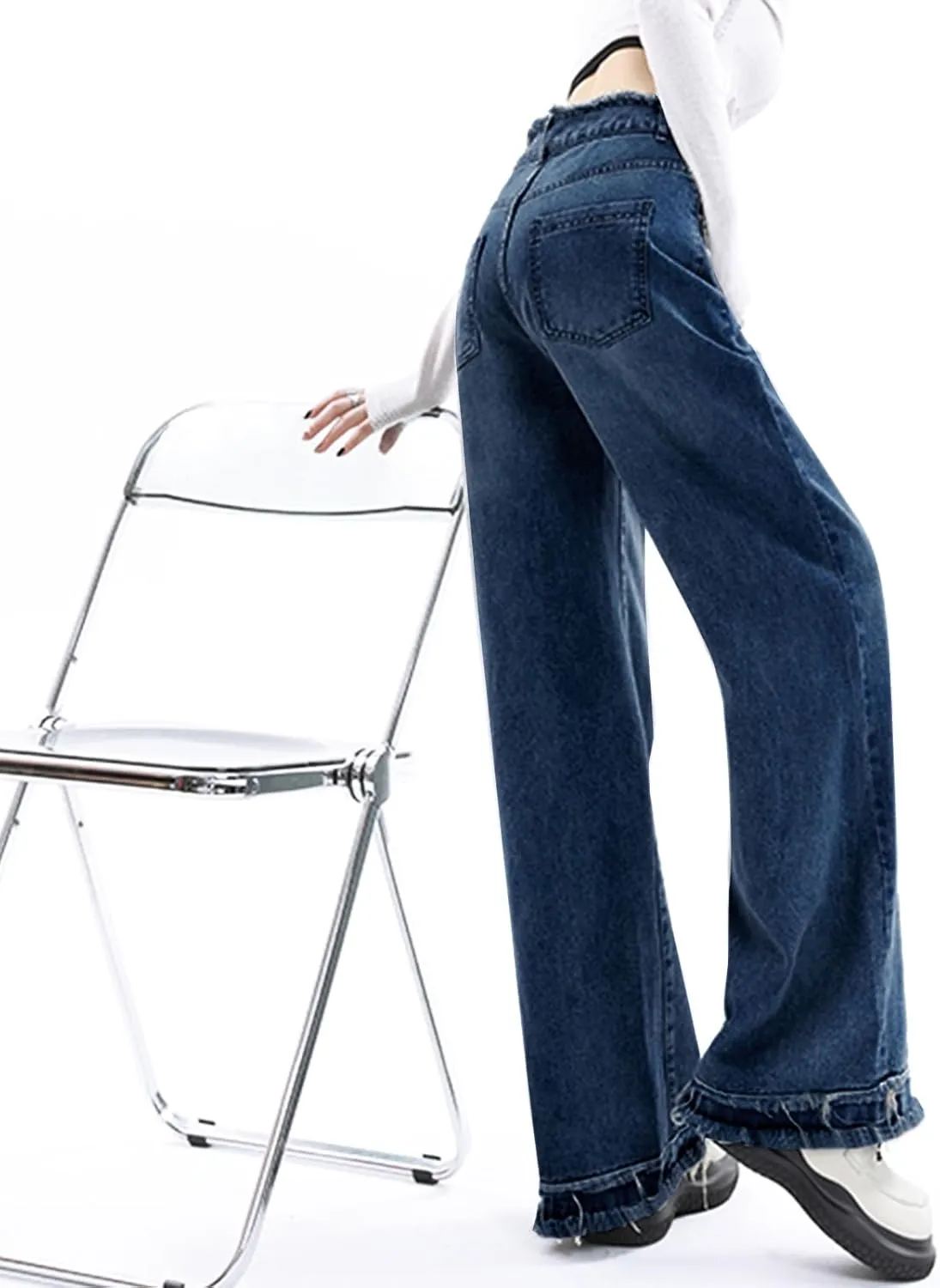 LONGYIDA Straight Wide Leg Jeans for Women Stretch High Waisted Baggy Jeans Casual Boyfriend Trendy Denim Pants 2025