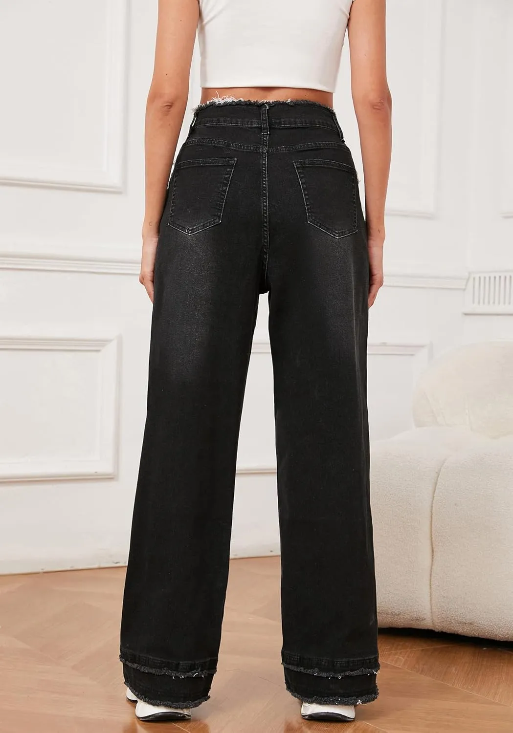 LONGYIDA Straight Wide Leg Jeans for Women Stretch High Waisted Baggy Jeans Casual Boyfriend Trendy Denim Pants 2025