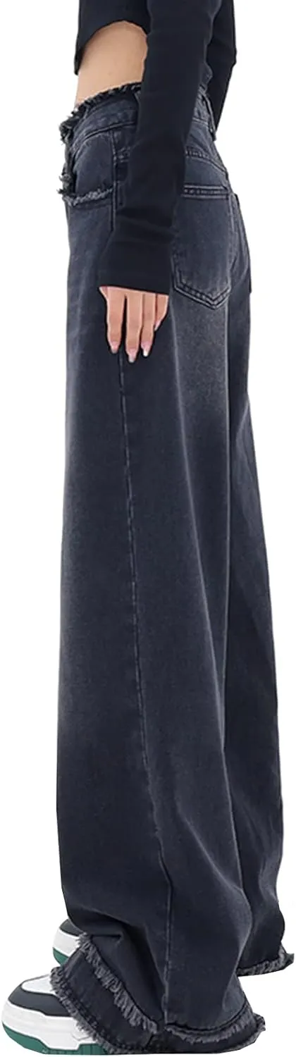 LONGYIDA Straight Wide Leg Jeans for Women Stretch High Waisted Baggy Jeans Casual Boyfriend Trendy Denim Pants 2025