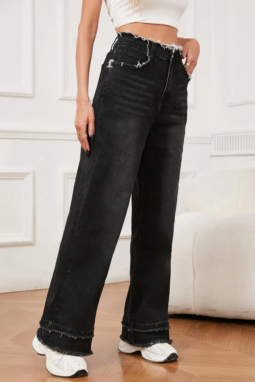 LONGYIDA Straight Wide Leg Jeans for Women Stretch High Waisted Baggy Jeans Casual Boyfriend Trendy Denim Pants 2025